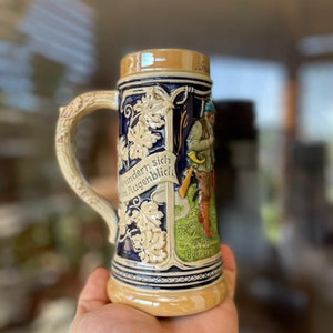 Vintage German Cup Mug Ceramic Jägers-fischerin 0.5 L Beer Bier Stein Handmade