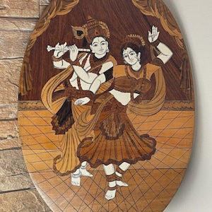 Handmade Krishna Radha Wood Wall Art – Indian Folk Hindu Decor