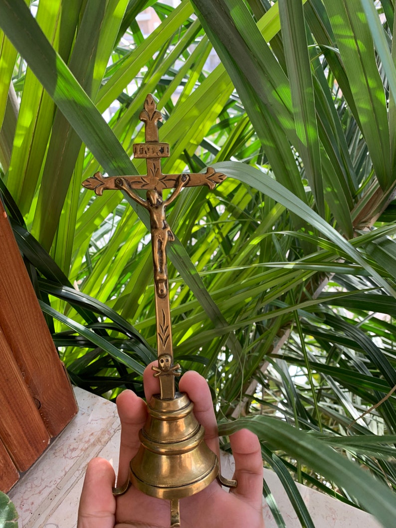 Antique Brass Altar Cross 1800s Crucifix Christian Church Standing