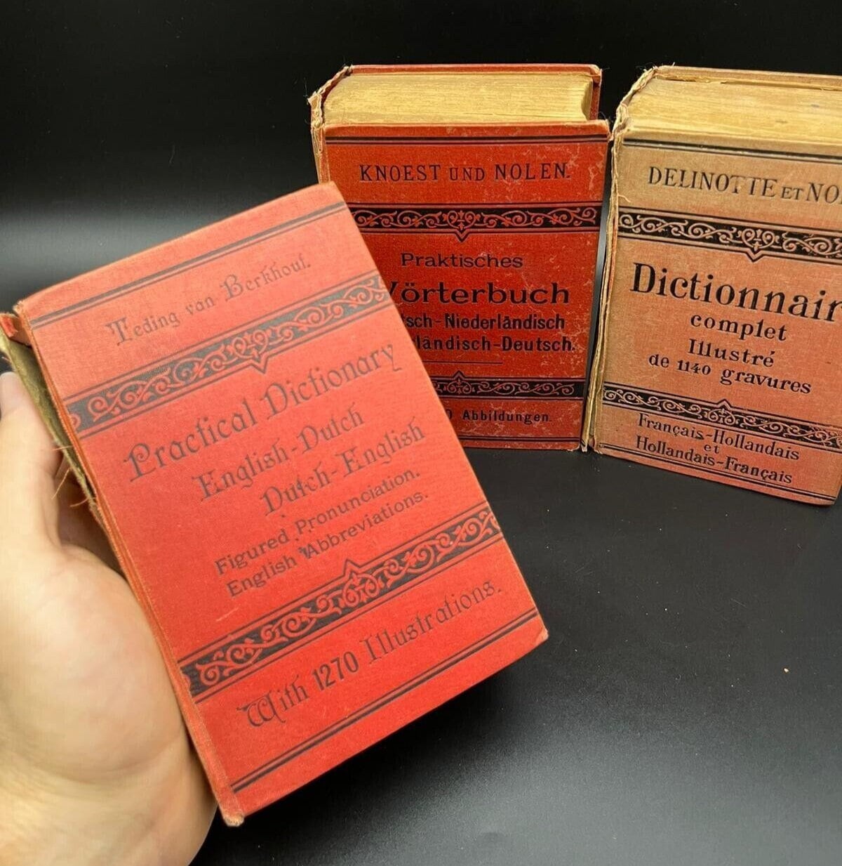 3 Seltenes Kleines Wörterbuch Deutsch / Niederländisch / Englisch / Französisch antique 1885 - 1896