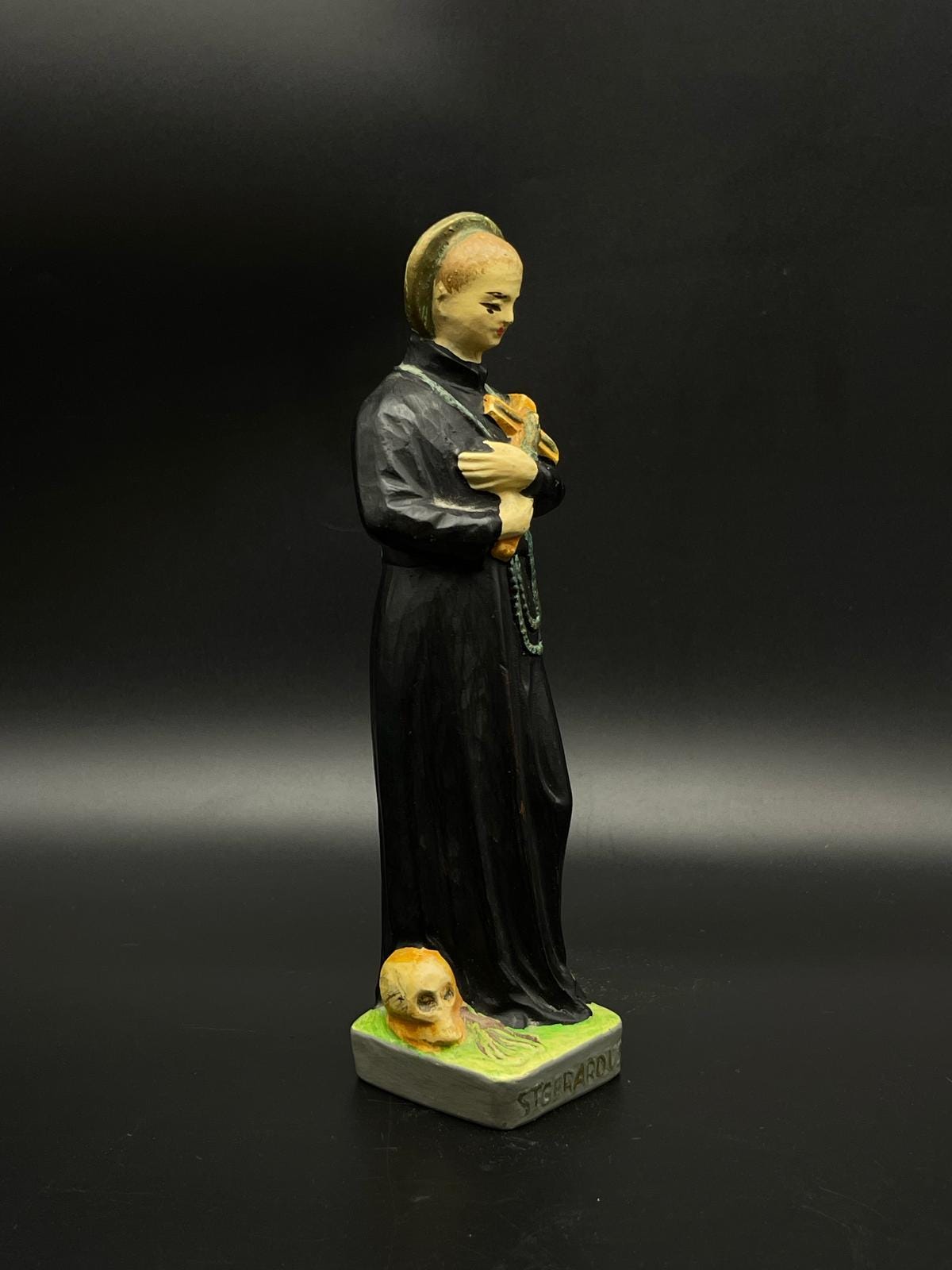 アンティーク 木製 ヴィンテージ 手彫り 木製 聖ゲラルドゥス像 宗教的