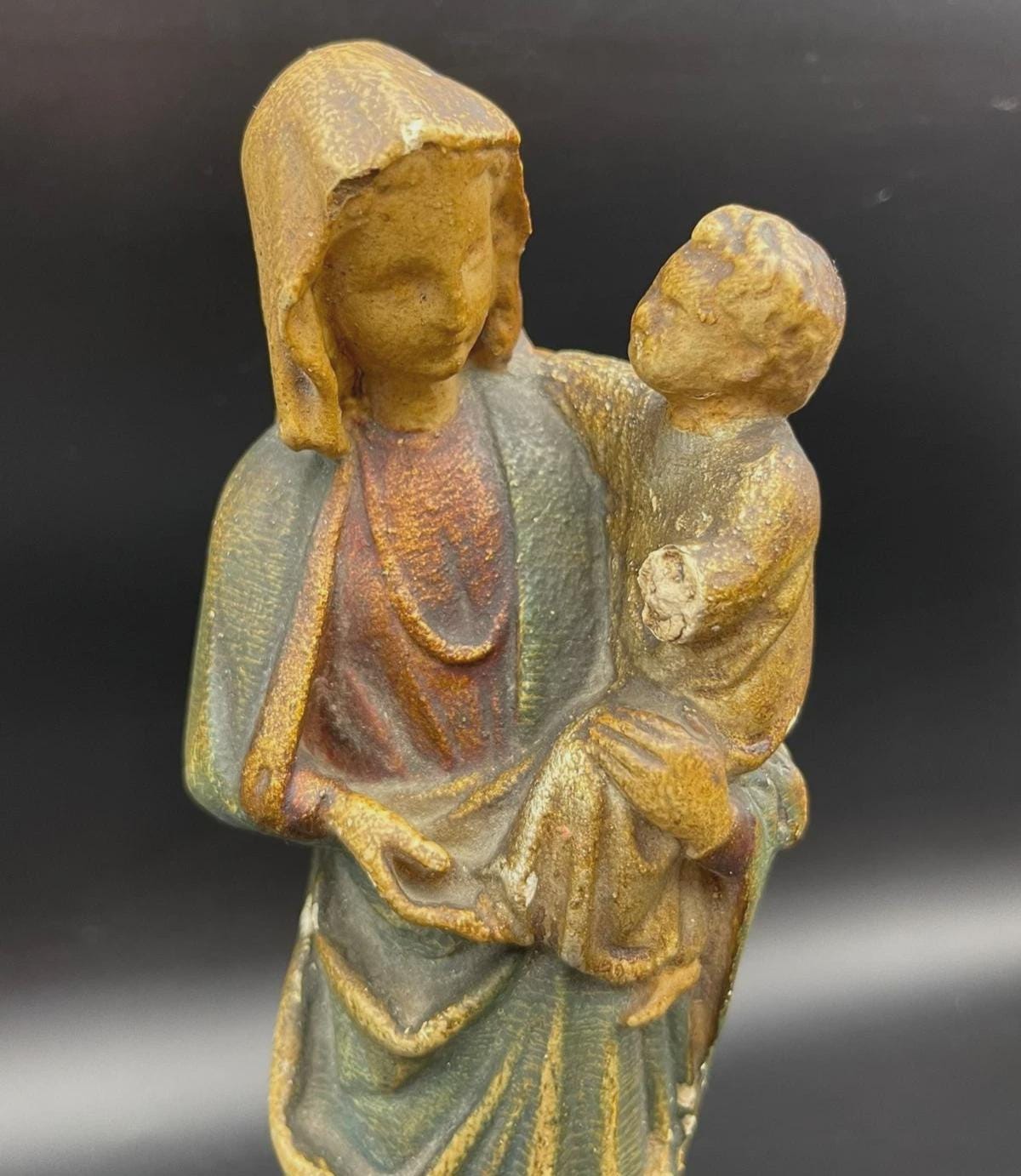 Antique Madonna & Child Statue - French Cast Plaster - Hand Painted ...