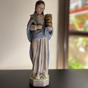 Vintage 1950 Steinzeug Statue Saint Godelieve religiöse Figur Seltene 55 Unze.
