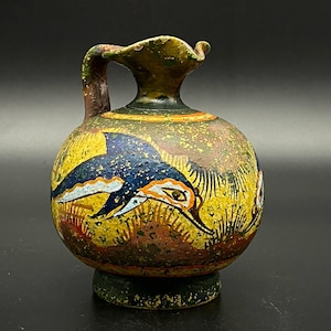 Vase Small GREEK DOLPHIN Vase, hand-painted museum copy of 1500 BC antique pottery Rare