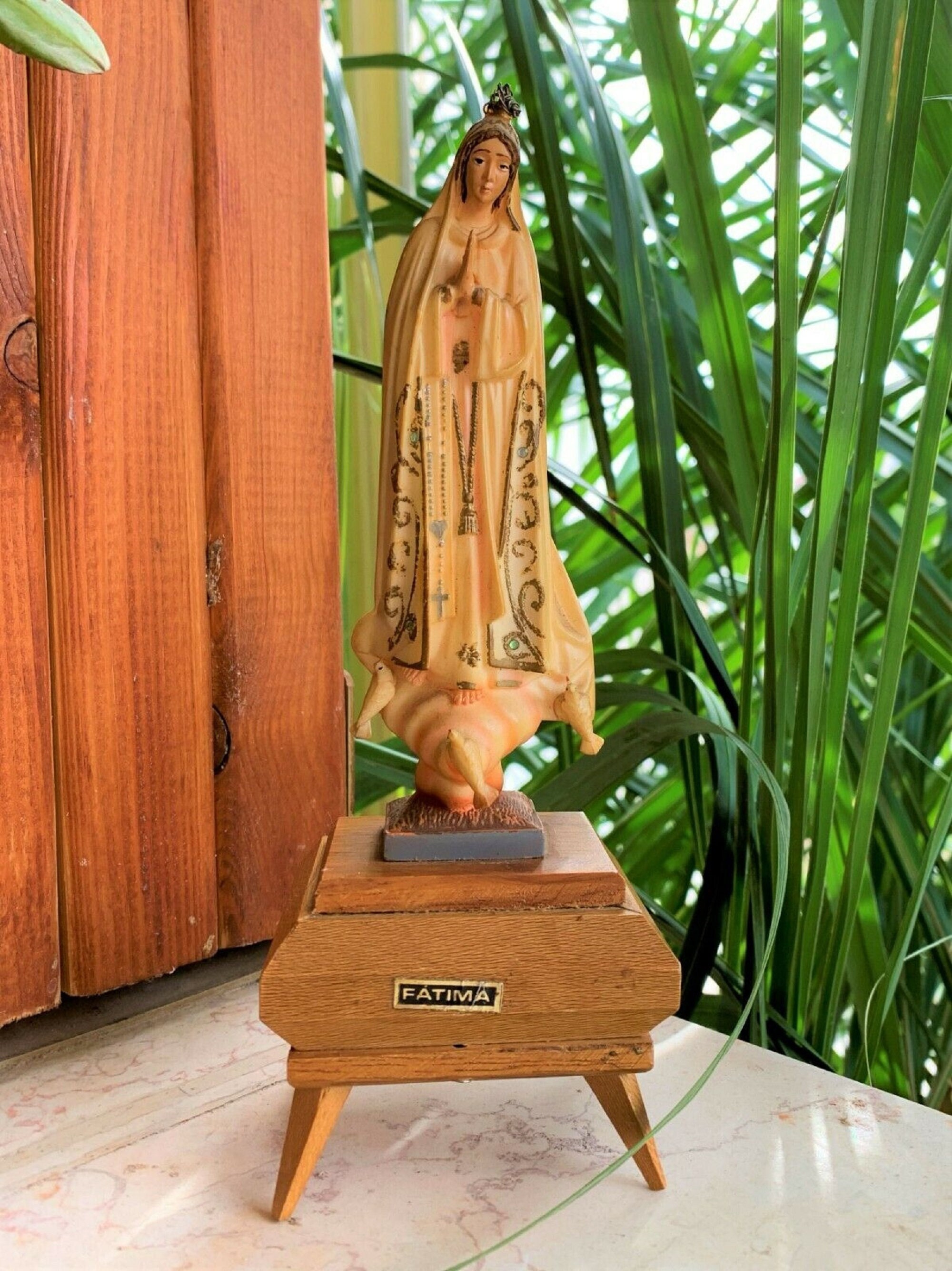 Antique Franch Our Lady Fatima W Mechanical Music Box 1920