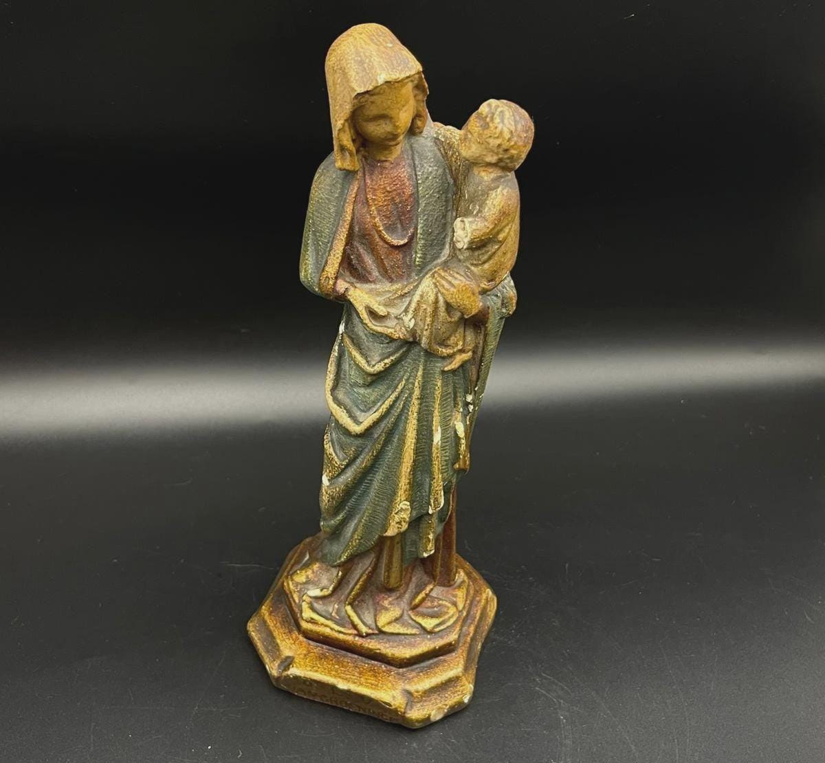 Antique Madonna & Child Statue - French Cast Plaster - Hand Painted ...