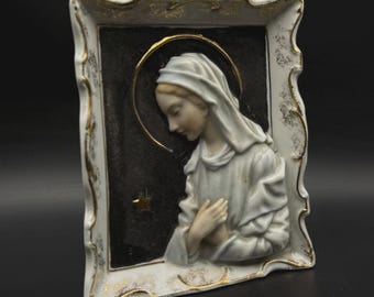 Vintage Virgin Mary Ceramic Wall Plaque, Catholic Madonna Religious Wall Decor