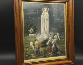 Vintage Our Lady of Fatima Framed Print, Virgin Mary , Catholic Wall Art, 33cm