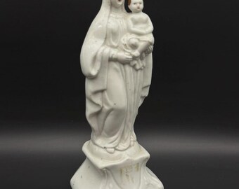 Antique Porcelain Madonna and Child Statue: French Religious Figurine