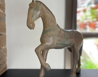 大型アンティーク馬木彫りの美しい彫像フィギュア 19 世紀 非常に希少