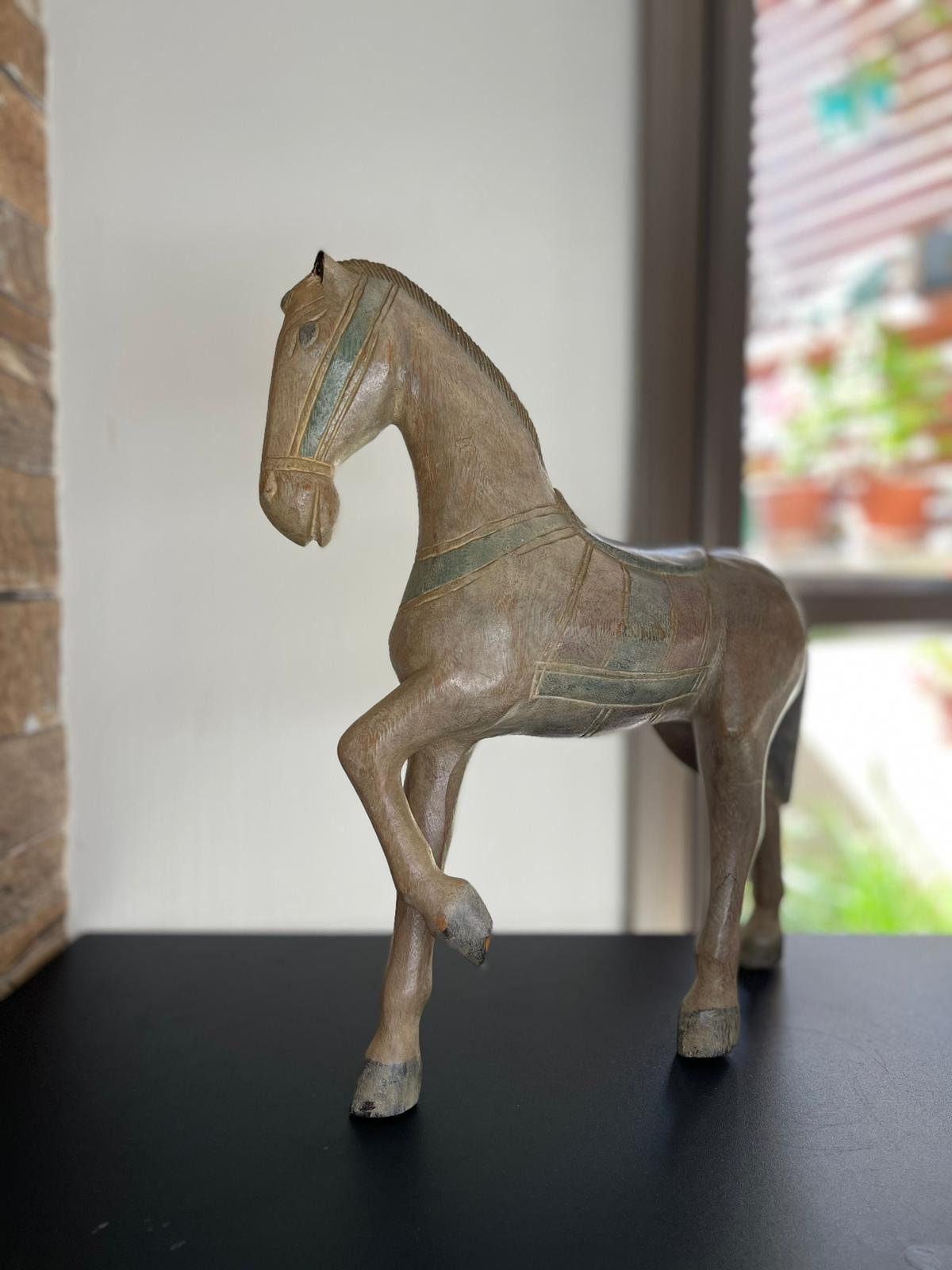 大型アンティーク馬木彫りの美しい彫像フィギュア 19 世紀 非常に希少