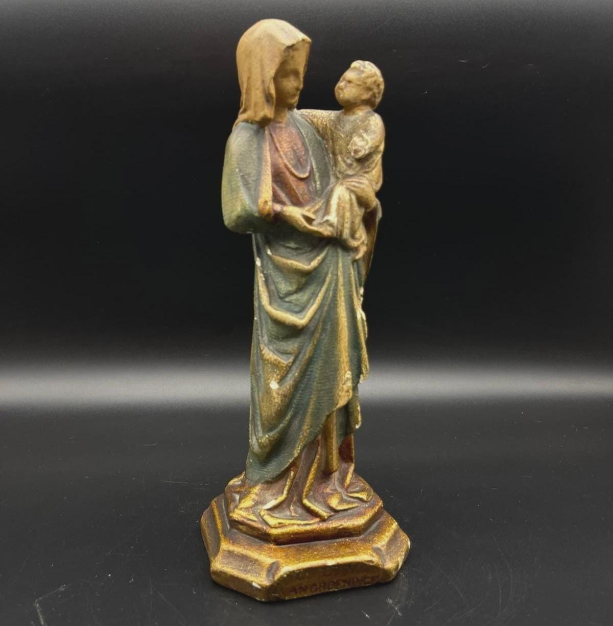 Antique Madonna & Child Statue - French Cast Plaster - Hand Painted ...