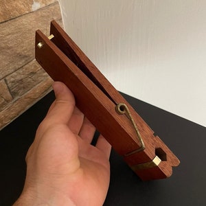 Vintage big teak paper clip, office organizer, Oversized clothespin, clip old