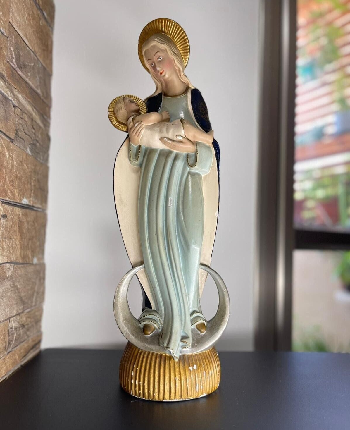 Antique Large French 18.5 Rare Ceramic Madonna Child Statue Religious ...