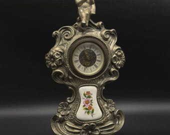Vintage Cherub Mantel Clock Rococo Style West Germany Table Clock