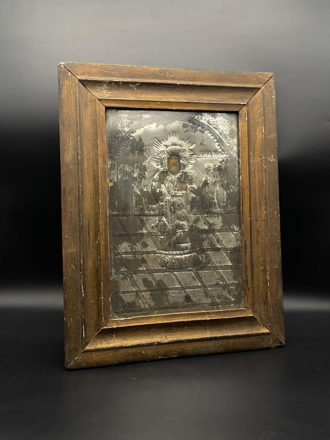 Antique 19th-century Orthodox Icon With Metal – Hand-painted Wood