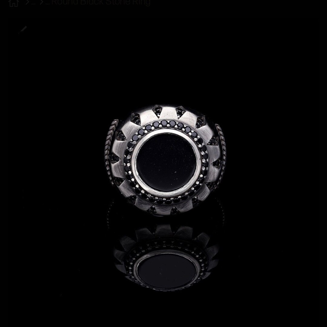 925K SILVER RING Round Black Stone Ring, Christmas Sale Etsy