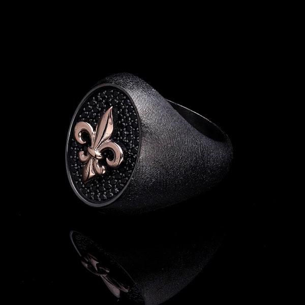 Fleur De Lys Ring Men, Fleur De Lys Bague, 925k Argent, Français Flower Ring, Français chevalière vintage, Cadeau de luxe pour hommes,