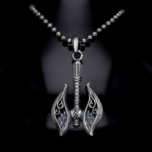 925K SILVER MAN -Double-Sided Battle Axe Necklace