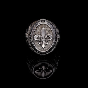 Fleur De Lis Sterling Silver Ring, Fleur De Lys Champagne Stone Ring, Fleur de Lys Ring Men, Unique Style Ring, Gift for Men