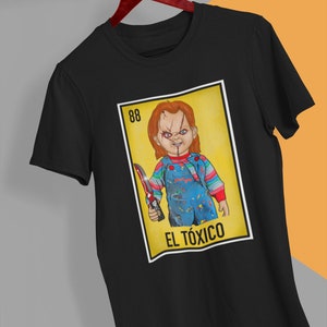 Koszula z kartami do tarota z horrorem na Halloween, El Toxico, Chucky