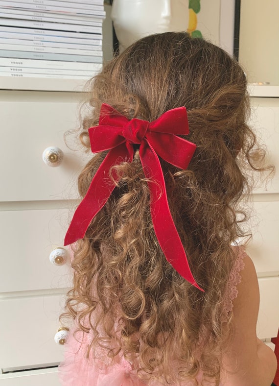 Luxury Heirloom Velvet Hair Bows, Festive red Velvet bows, velvet barrettes, monogrammed bows, large luxury hair bows, personalised bows