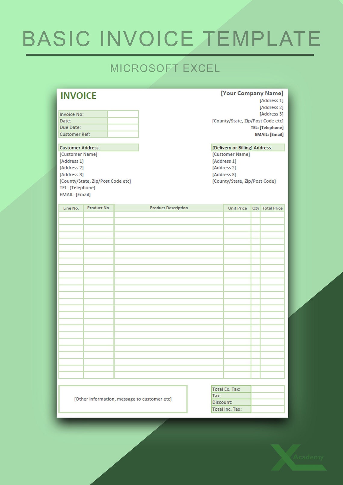 Microsoft Excel Invoice Template Invoice Template Basic Etsy UK