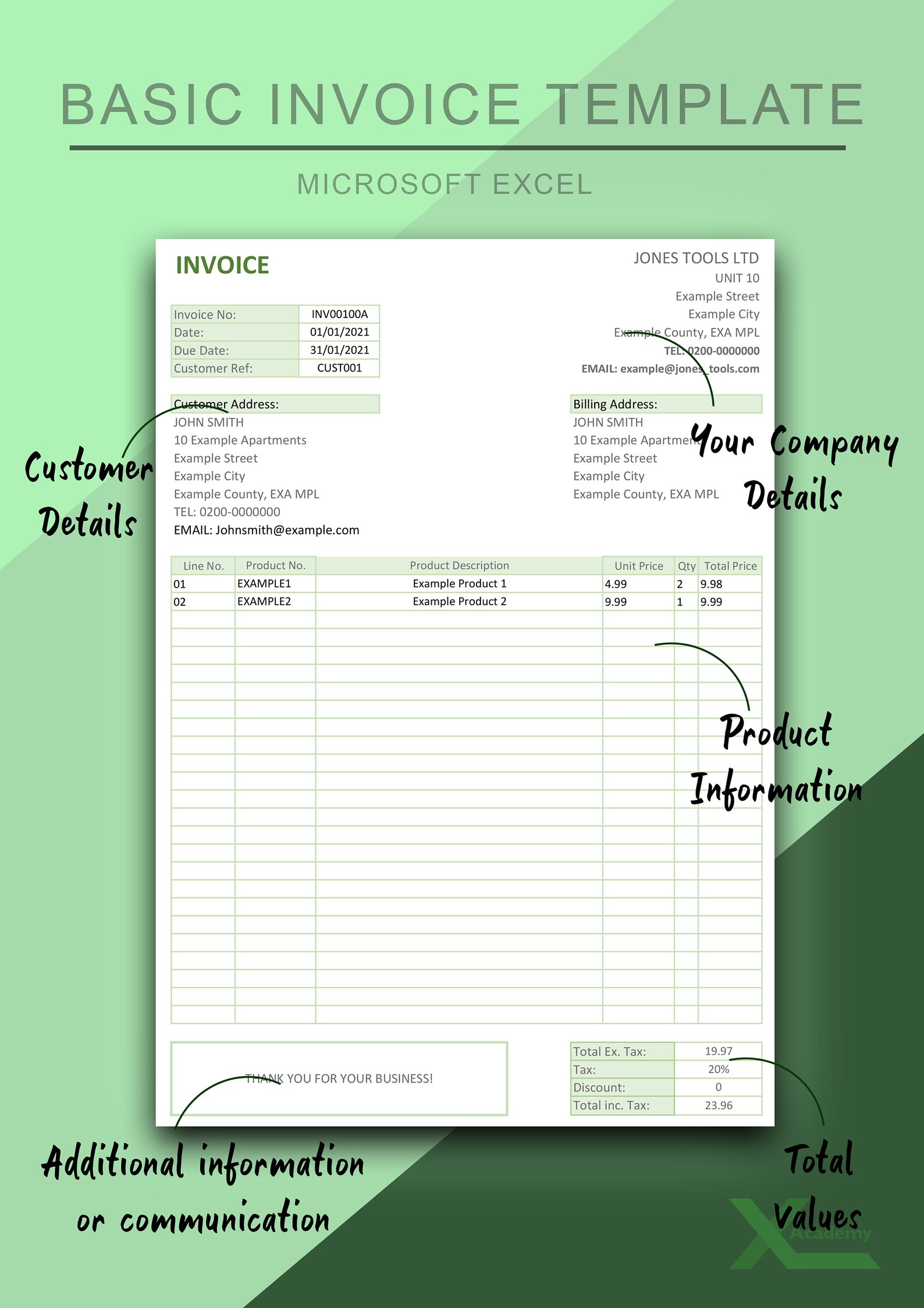 Microsoft Excel Invoice Template Invoice Template Basic - Etsy UK