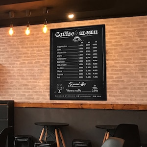 Modelo de menu de café, menu de café, download instantâneo, menu de bebidas, desenhado à mão, menu Restaurante