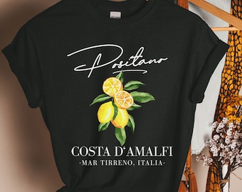 Koszula Positano Włochy, Koszula Wybrzeże Amalfi Włochy, Koszulka Capri Cytryny Sorrento, Miękka i wygodna koszulka z południowych Włoch, Koszula Włochy, Capri