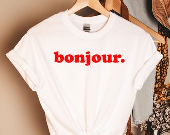 Maglietta Bonjour, maglietta francese, maglietta Bonjour, maglietta Hello, maglietta Bonjour, maglietta Francia, maglietta Parigi, maglietta minimalista, maglietta Bonjour, regalo francese