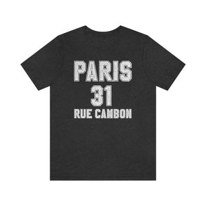 Maglietta Parigi, Parigi 31 Rue Cambon, Maglietta Torre Eiffel, Maglietta Abbigliamento da viaggio, Maglietta Parigi da donna, Magliette Parigi, Skyline di Parigi immagine 4