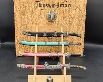 Handmade Miniature Chinese Sword: Metal Ancient Warrior Sculpture (8.7")