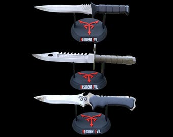 3 Re4 Leon Classical Knife IRL Metal Replica Leon Scott Kennedy M9 Primal Knife Krauser Knife With 3D Printed Los Illuminados Stand