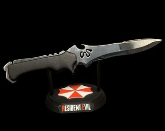 Metal Re4 Krauser Knife Replica: Leon S Kennedy Game Prop, 3D Printed Stand