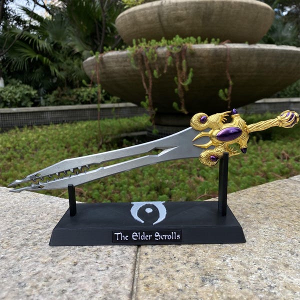 Elder Schriftrolle 4 Oblivion Shivering Isles Spezielle Daedric Sword Dawnfang/Duskfang Sword Metallminiatur Mit 3D Gedrucktem Ständer