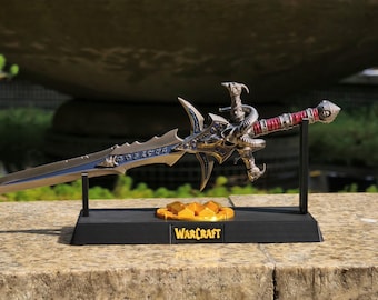 Miniatura de la espada Frostmourne de Metal Warcraft, WOW, espada del Rey Exánime, Frostmourne, abrecartas con soporte impreso en 3D