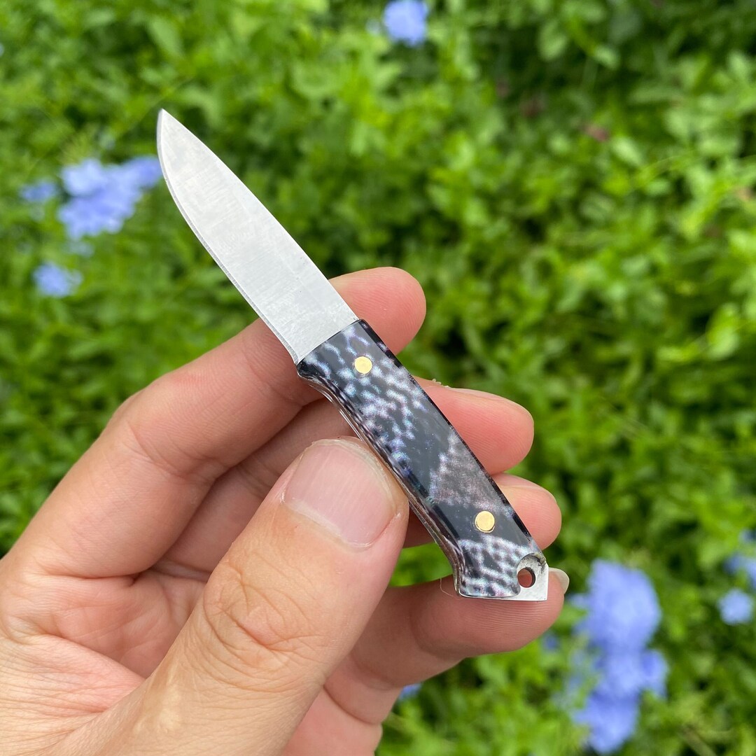 EDC Stainless Steel Folding Knife Black Acrylic Handle Mini Etsy