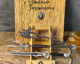 Hand-Forged Trident of Atlan Poseidon Trident Ebony Axe Steel Infinity Sword Steel Swords Handmade Steel Prop Art Display 3 In 1 Pack
