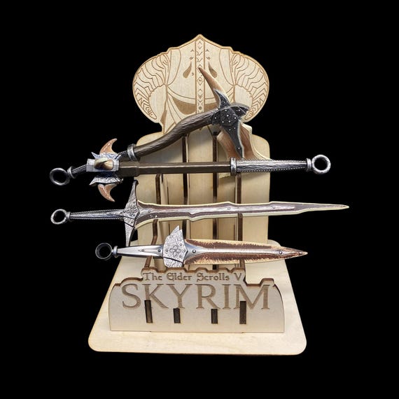 1/6 Skyrim Oblivion Dragonbone Sword Dragon War Hammer Axe Dagger 4 In 1 Pack ES Classical Game Room Decor Gift For Him