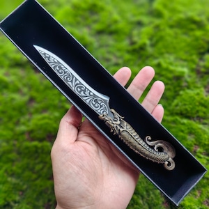 Espada de latão forjada à mão de alta qualidade com lâmina única, cabo de dragão antigo, abridor de cartas, presente de hobby coletivo