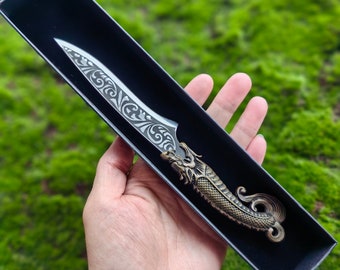 Tagliacarte in ottone forgiato a mano con manico a forma di drago: spada in miniatura