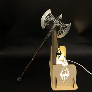 Skyrim Battle Axe Steel Viking Style Giant Axe 1:6 Metal Miniature One-Sixth Skyrim Steel Giant Axe Fan Art Game Room Decor