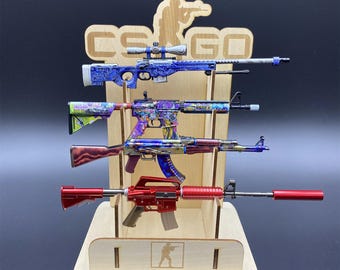 CSGO Hot Skin Tiny Gun 4 en 1 AWP Gungnir Ak-47 Case Hardened M4A1-S Red Hod M4A4 In Living Color Gun Miniature Craft With Display Rack
