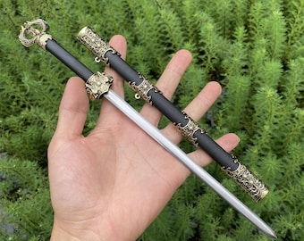 Hand-Forged Tiny Peacock Sculpture Handle Ancient Chinese Sword Craft For Collection