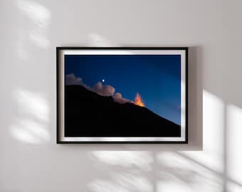 Sizilien Stromboli Vulkanausbruch Druck, Vulkan Fotografie Wandkunst, Italienische Insel Fine Art, Vulkanische Landschaft Dekor