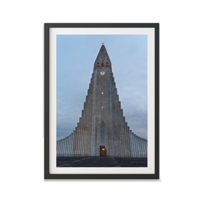 Stampa della chiesa di Reykjavik, fotografia scandinava dell'Islanda, decorazione murale