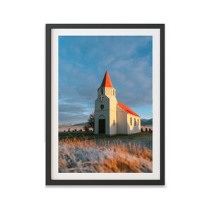 Chiesa islandese, stampa fotografica scandinava dell'Islanda, decorazione murale
