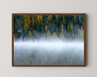 Nebliger Wald Print, Neblige Herbst Bäume Wandkunst, ruhige Natur Fotografie Fine Art Papier