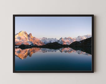 Mont Blanc Wall Art, Chamonix Alps Photography, Mountain Lake Print